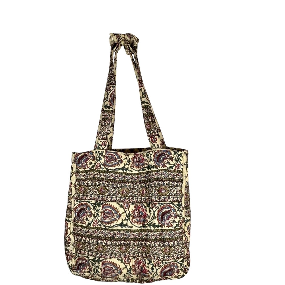 Handmade Upcycled Quilted Tote Bag Bohemian Floral Print Cotton Shoulder Bag LRG